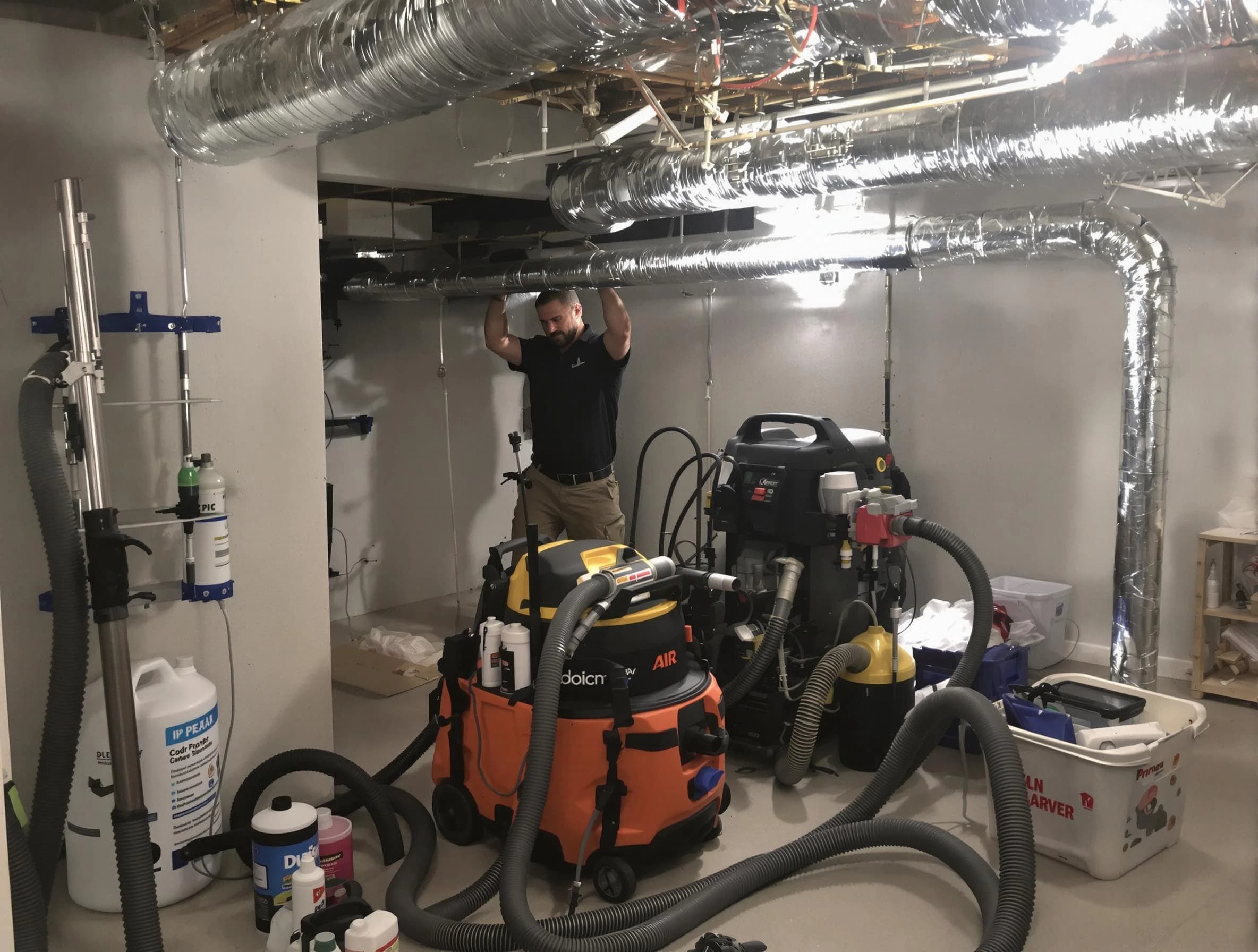 Scottdale Air Duct Cleaning specialist performing professional mold removal from air ducts using safety equipment in Scottdale