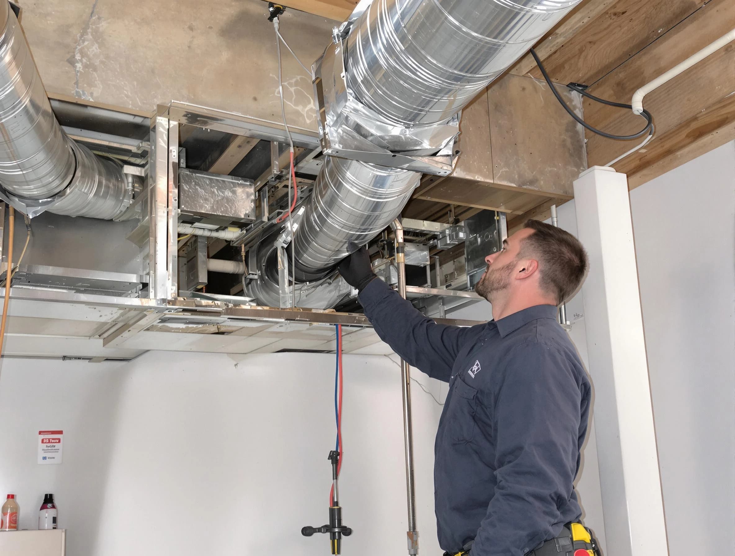 Scottdale Air Duct Cleaning technician performing professional air duct repair using specialized tools in Scottdale