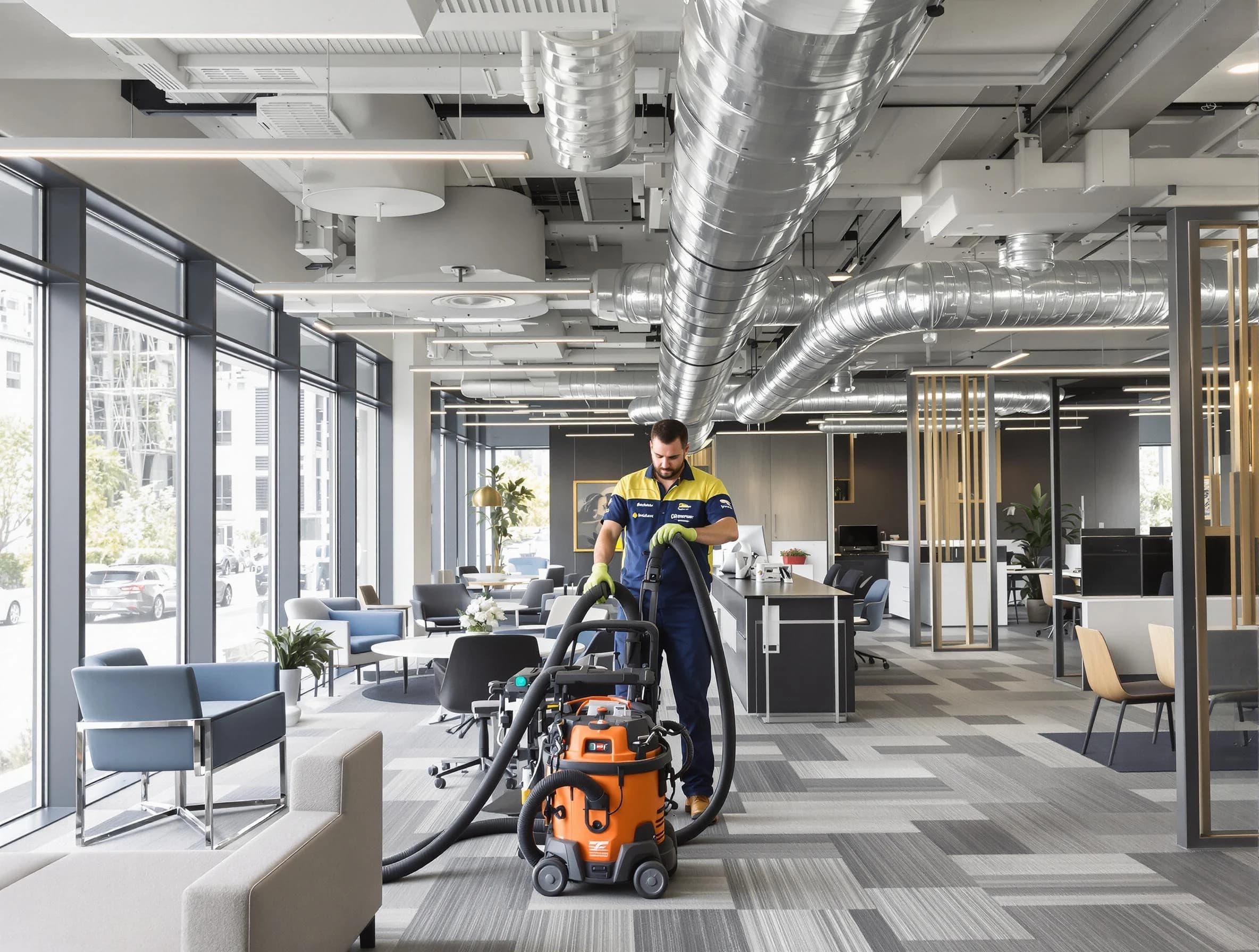 Scottdale Air Duct Cleaning team performing thorough commercial duct cleaning at a Scottdale business center